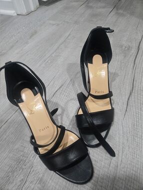 Christian Louboutin Black Leather Strappy Ankle-Heel Sandals